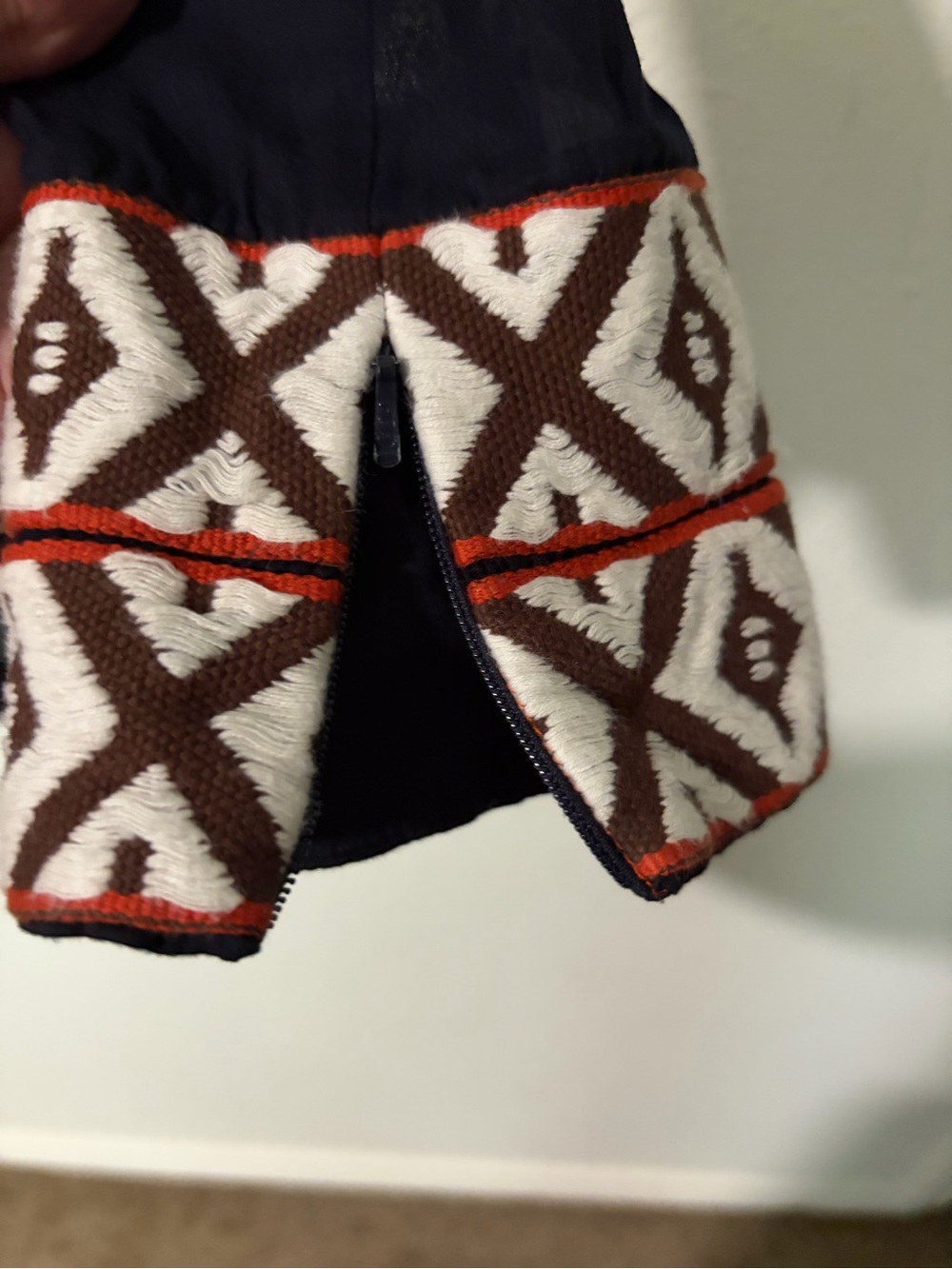 Tory Burch Tunic Long Sleeve Top Size 12 Navy W/Ivory Orange - Picture 6 of 9
